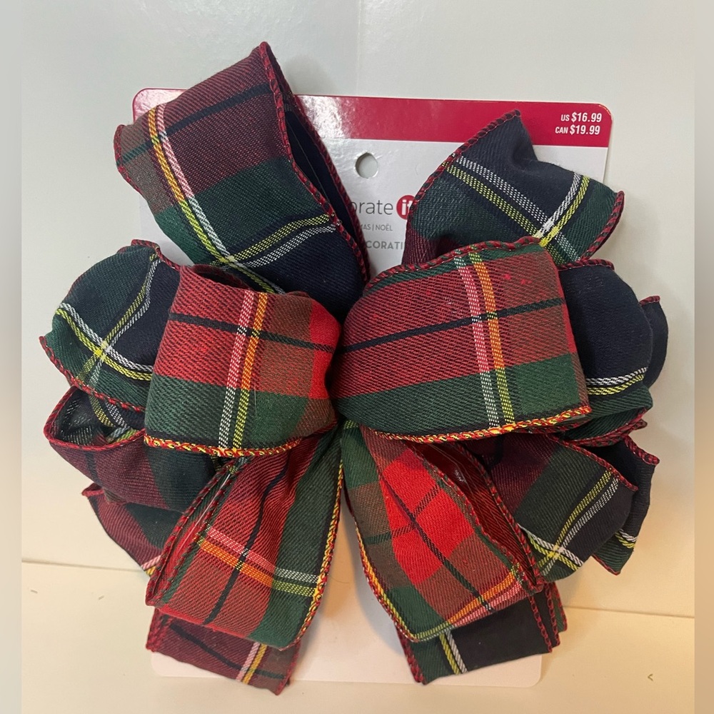 12” Christmas Holiday Festive Plaid Bow in Red &Green, Tree topper bow,Gift Wrap